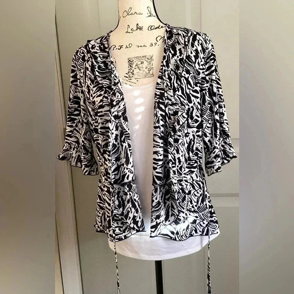 CONVINGTON WOMENS Zebra Print side tie Ruffle V-Neck blouse top size Large - Picture 2 of 7